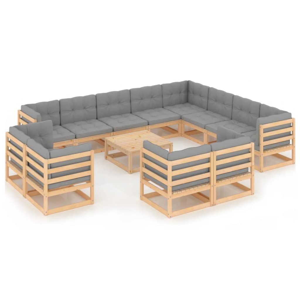 13-tlg. Garten-Lounge-Set mit Kissen Kiefer Massivholz